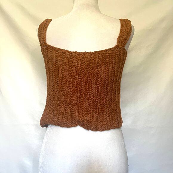 Handmade Crochet Crop Tank Womens Top Sz S Indie Y2K Boho Mustard Retro Cottage - Picture 6 of 12